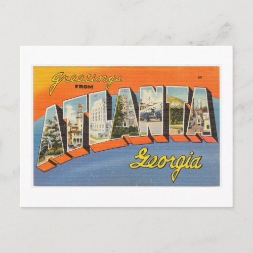 Vintage Colorful Greetings From Atlanta Georgia Postcard