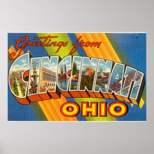 Vintage Colorful Greetings From Cincinnati Ohio Poster