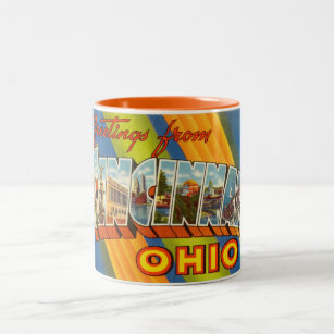 Vintage Colorful Greetings From Cincinnati Ohio Two-Tone Coffee Mug