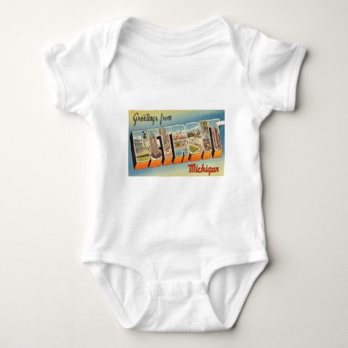 Vintage Colorful Greetings From Detroit Michigan Baby Bodysuit