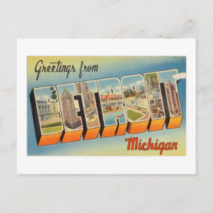 Vintage Colorful Greetings From Detroit Michigan Postcard