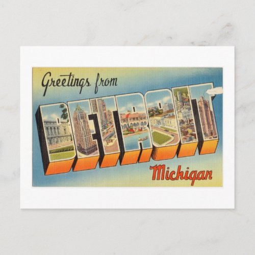 Vintage Colorful Greetings From Detroit Michigan Postcard