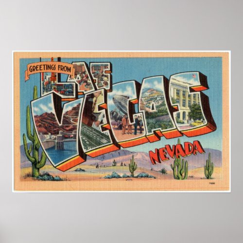 Vintage Colorful Greetings From Las Vegas Nevada P Poster