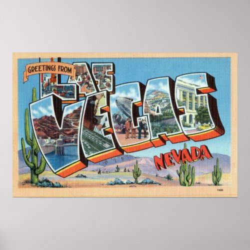 Vintage Colorful Greetings From Las Vegas Nevada P Poster