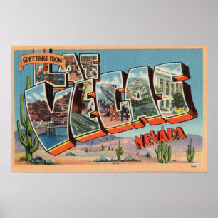 Vintage Colorful Greetings From Las Vegas Nevada Poster