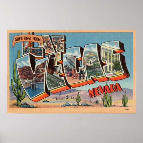 Vintage Colorful Greetings From Las Vegas Nevada Poster