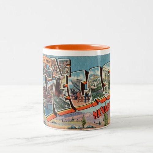 Vintage Colorful Greetings From Las Vegas Nevada Two_Tone Coffee Mug
