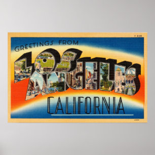 Vintage Colorful Greetings From Los Angeles Poster