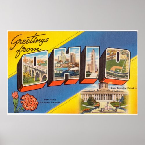 Vintage Colorful Greetings From Ohio Poster