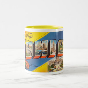 Vintage Colorful Greetings From Ohio Two-Tone Coffee Mug