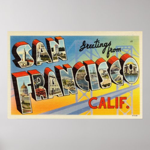 Vintage Colorful Greetings From San Francisco Poster