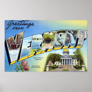 Vintage Colorful Greetings From Vermont Poster