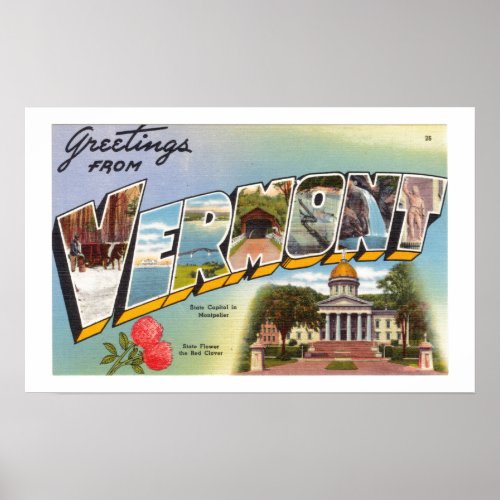 Vintage Colorful Greetings From Vermont Poster