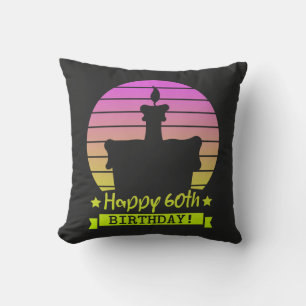 Vintage Colorful Happy 60th birthday Cake Throw Pillow