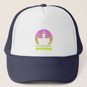 Vintage Colorful Happy 60th birthday Cake Trucker Hat