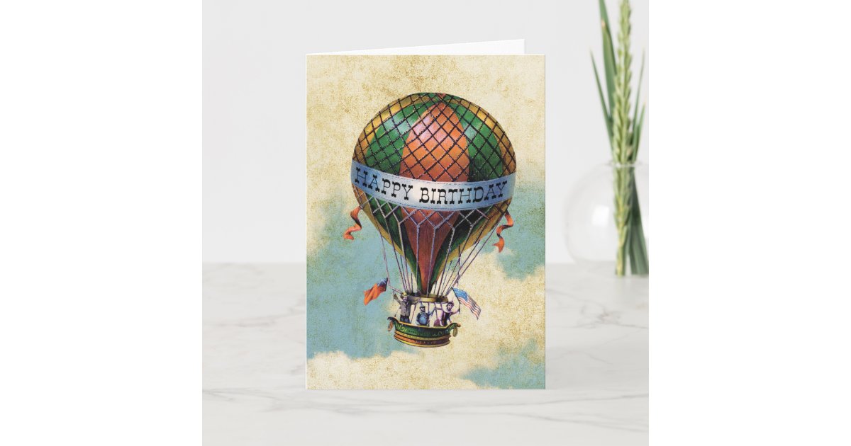 Vintage Colorful Hot Air Balloon Happy Birthday Card | Zazzle.com