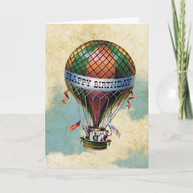 Vintage Colorful Hot Air Balloon Happy Birthday Card | Zazzle