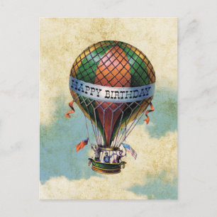 Vintage Colorful Hot Air Balloon Happy Birthday Postcard