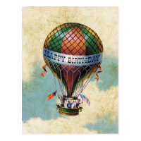Vintage Colorful Hot Air Balloon Happy Birthday Postcard