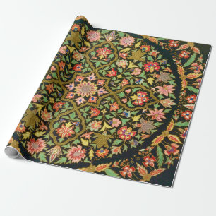 Vintage Colorful Indian Floral Embroidery Print Wrapping Paper