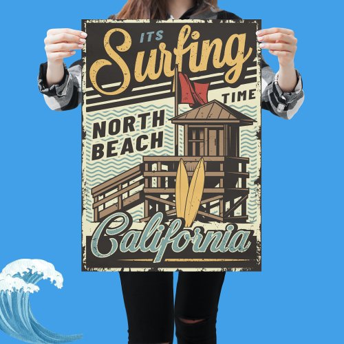 VIntage colorful Its Surfing Time California Poster