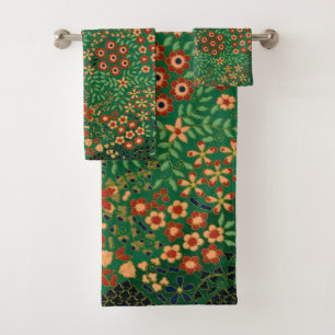 Vintage Colorful Japanese Floral Pattern Bath Towel Set