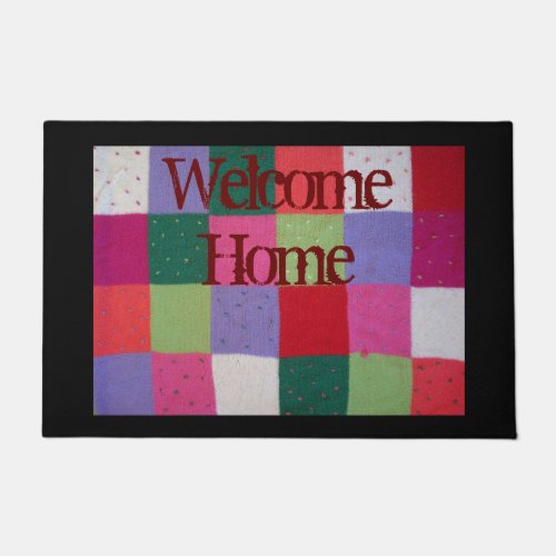 vintage colorful knitted patchwork squares doormat