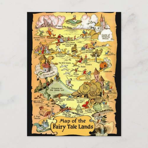 Vintage Colorful Map of the Fairy Tale Lands Postcard