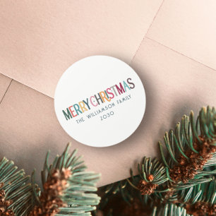 Vintage Colorful Merry Christmas Cute Retro Stars Classic Round Sticker