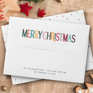 Vintage Colorful Merry Christmas Cute Retro Stars Envelope