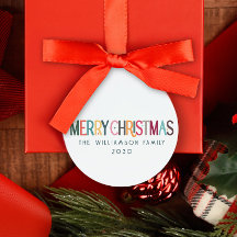 Vintage Colorful Merry Christmas Cute Retro Stars