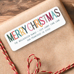 Vintage Colorful Merry Christmas Cute Retro Stars Label