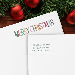 Vintage Colorful Merry Christmas Cute Retro Stars Wrap Around Label