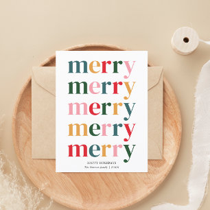 Vintage Colorful Merry Christmas Modern Minimalist Holiday Postcard