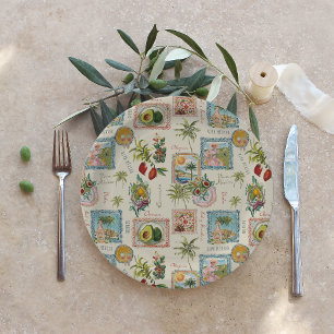 Vintage Colorful Mexican Travel Print Paper Plates