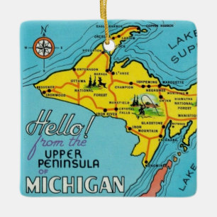 Vintage Colorful Michigan Map Ceramic Ornament