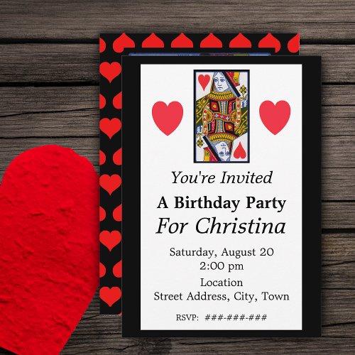 Vintage Colorful Ornate Queen of Hearts Birthday Invitation