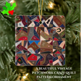 Vintage Colorful Patchwork Crazy Quilt Design Ceramic Ornament