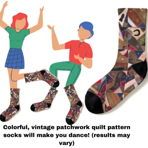 Vintage Colorful Patchwork Crazy Quilt Design Fun Socks