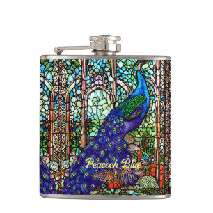 Vintage Colorful Peacock Stained Glass Flask