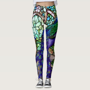 Vintage Colorful Peacock Stained Glass Leggings