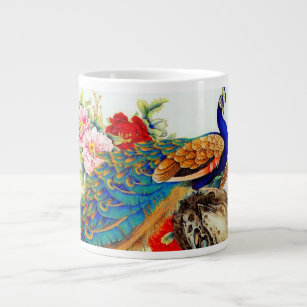 Vintage Colorful Peacocks Large Coffee Mug