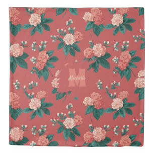 Vintage Colorful Peony Pattern - Maroon Background Duvet Cover