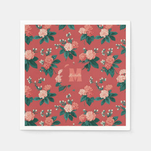 Vintage Colorful Peony Pattern - Maroon Background Napkins