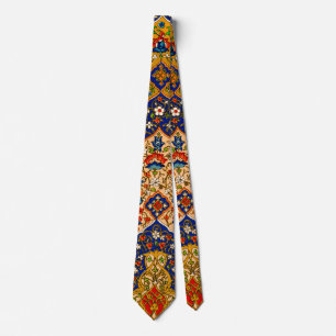 Vintage Colorful Persian Floral Art Neck Tie