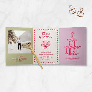 Vintage Colorful Photo Wedding Tri-Fold Invitation