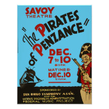 Vintage Colorful Pirates of Penzance Poster Print