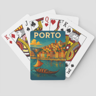 Vintage Colorful Porto Portugal Travel Poker Cards
