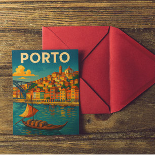 Vintage Colorful Porto Portugal Travel Postcard