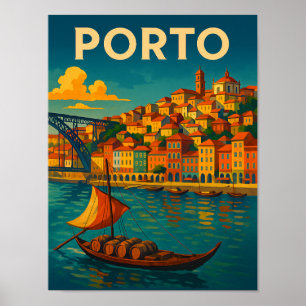 Vintage Colorful Porto Portugal Travel  Poster